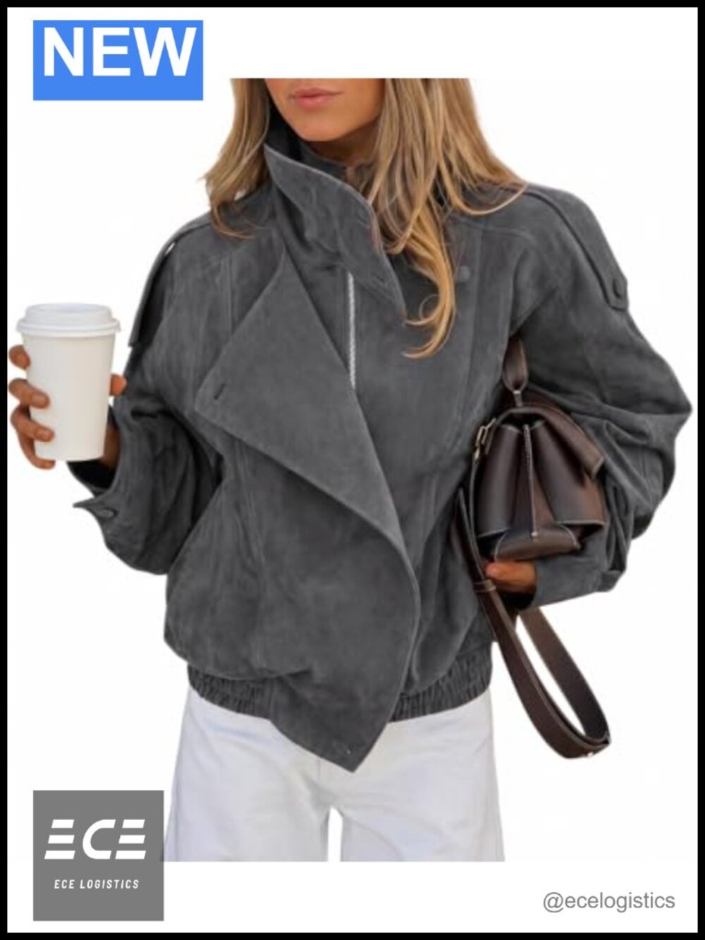Oversized Faux Suede Moto Jacket Asymmetric Zip Stand Collar Fall Coat